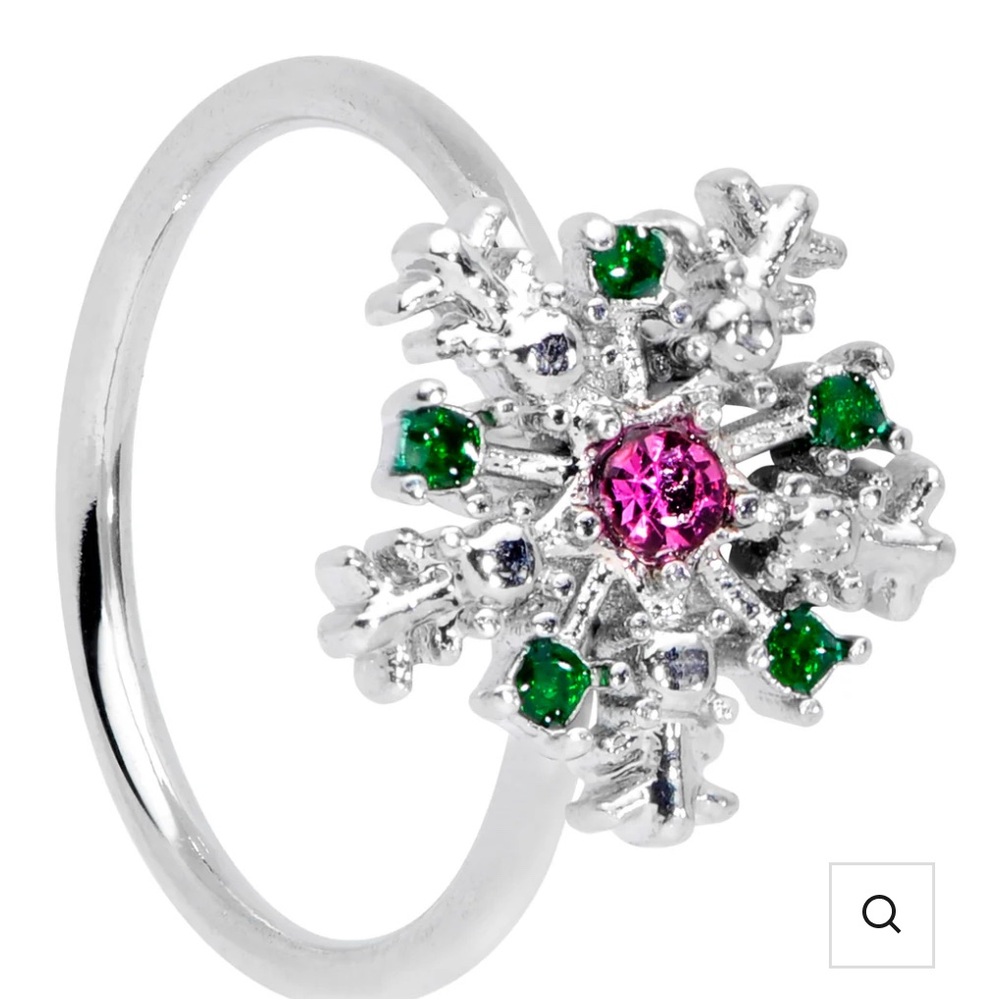 Body Candy 20 GAUGE 5/16 CLEAR PINK GREEN GEM SNOWFLAKE HOLIDAY NOSE HOOP